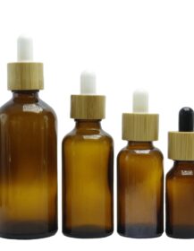 wholesale empty cosmetic amber glass body oil 15ml 20ml 30ml 50ml dropper bottle with bamboo cap