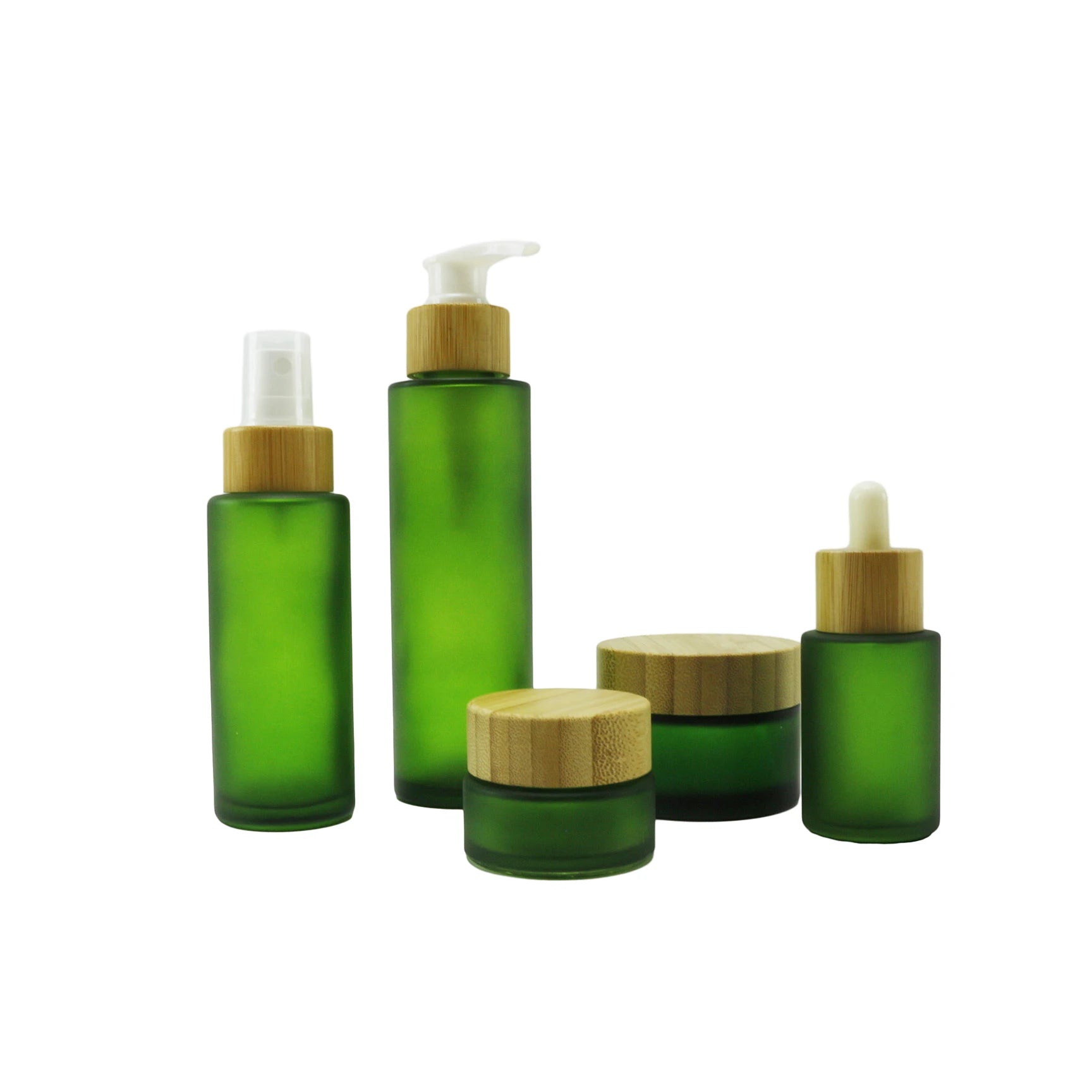 Bamboo 30g 50g 100g Glass Jar Cosmetic Face Serum Lotion Cosmetic Bottle 200ml Set Green Glass Cosmetic Packaging - 图片 2