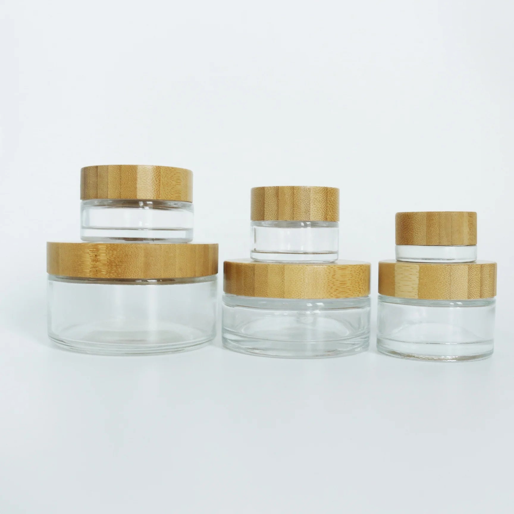 5ml 10ml 15ml 30ml 50ml 100ml 200ml Empty Luxury Custom Glass Jars with Bamboo Lids for Cosmetics Cream Beard Balm - 图片 2