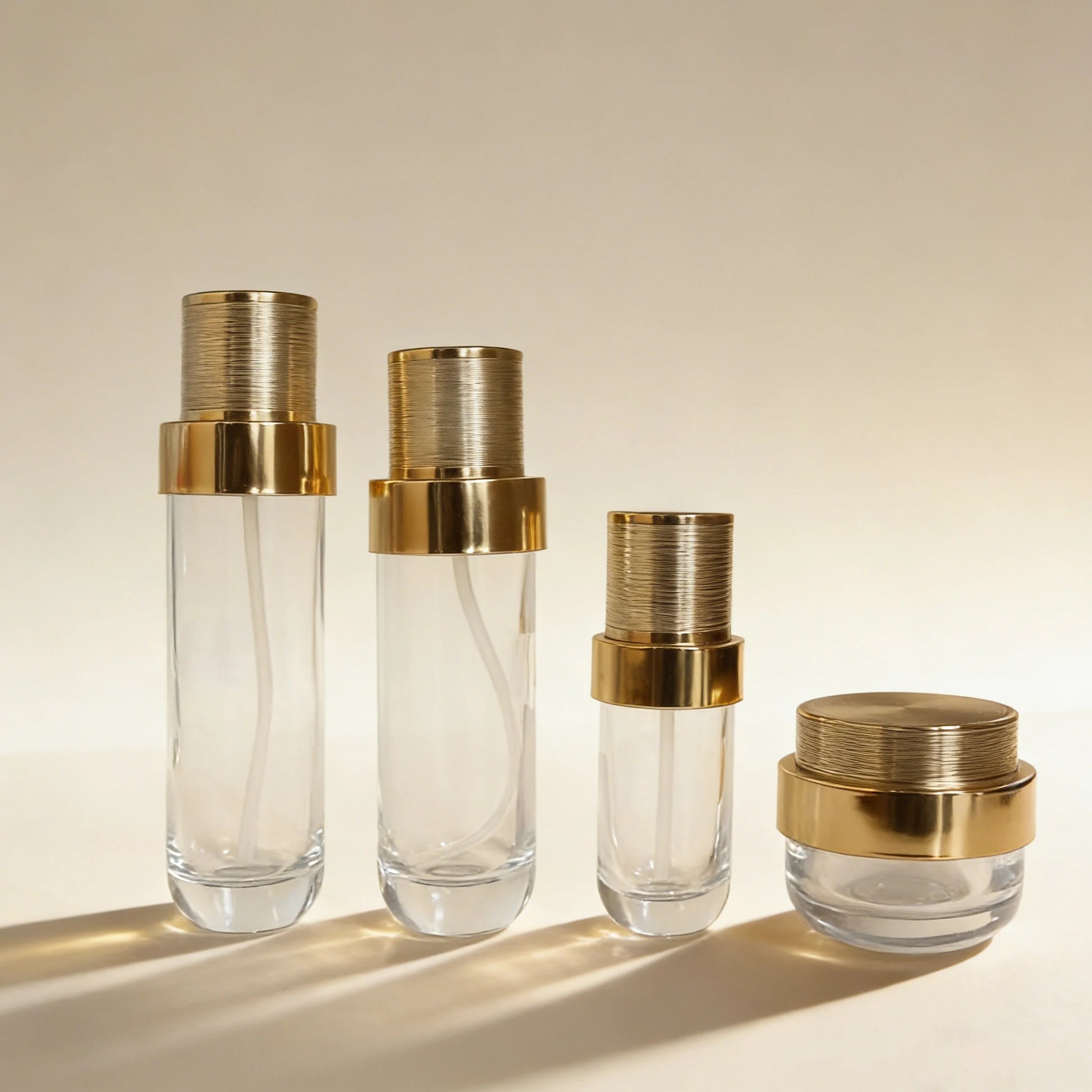 Luxury Cosmetics Set Skincare Glass Serum Lotion Pump Bottles & Jars with Gold Cap Packaging - 图片 7
