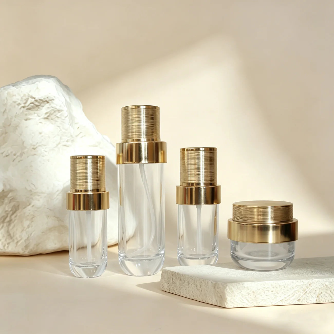 40ml 100ml 120ml 50g Luxury Cosmetic Packaging Glass Jar and Pump Lotion Cosmetics Bottle Set with Gold Press - 图片 3