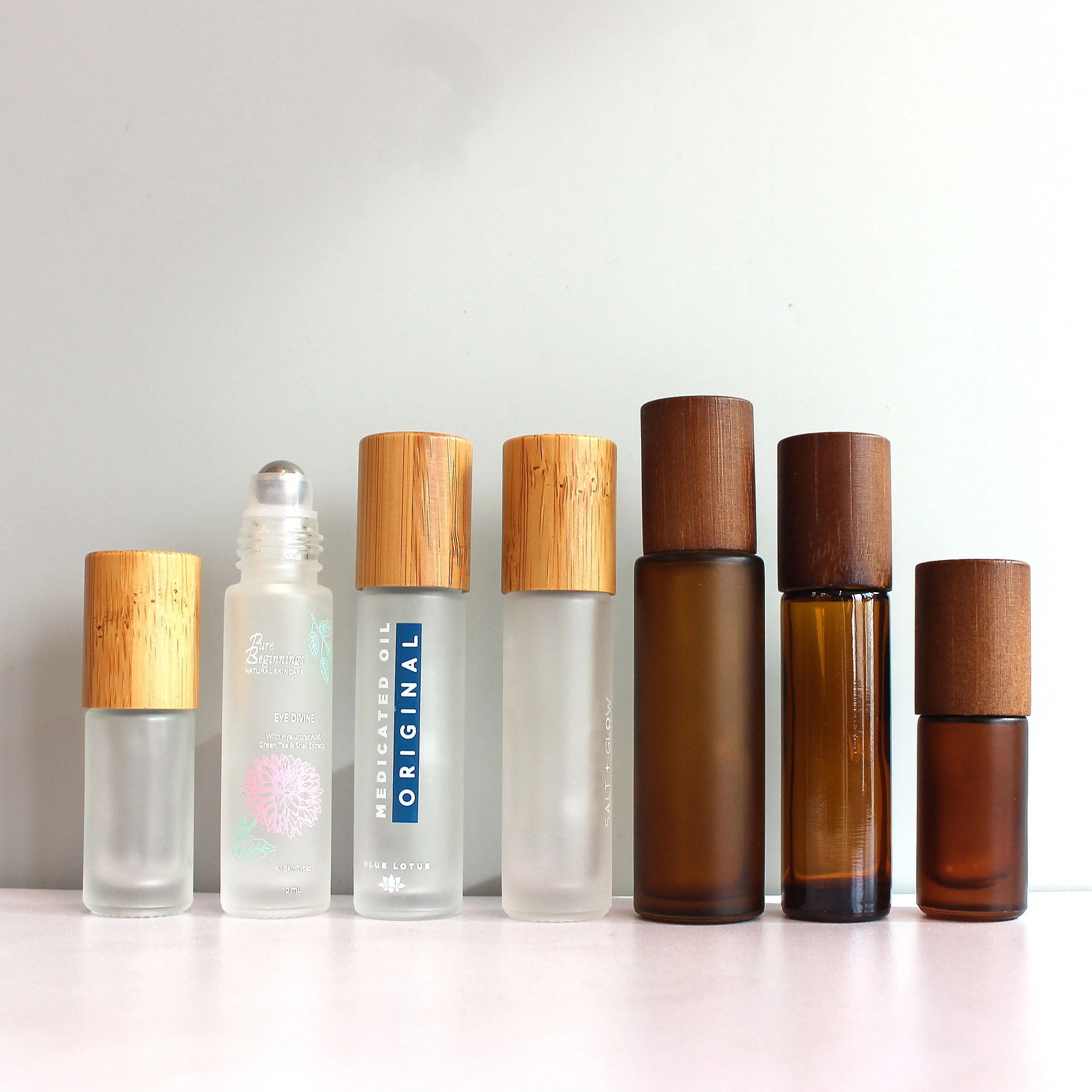 Empty Bamboo Wooden Refillable 10 ml Frosted Amebr Essential Oils Roller Perfume Bottle - 图片 5