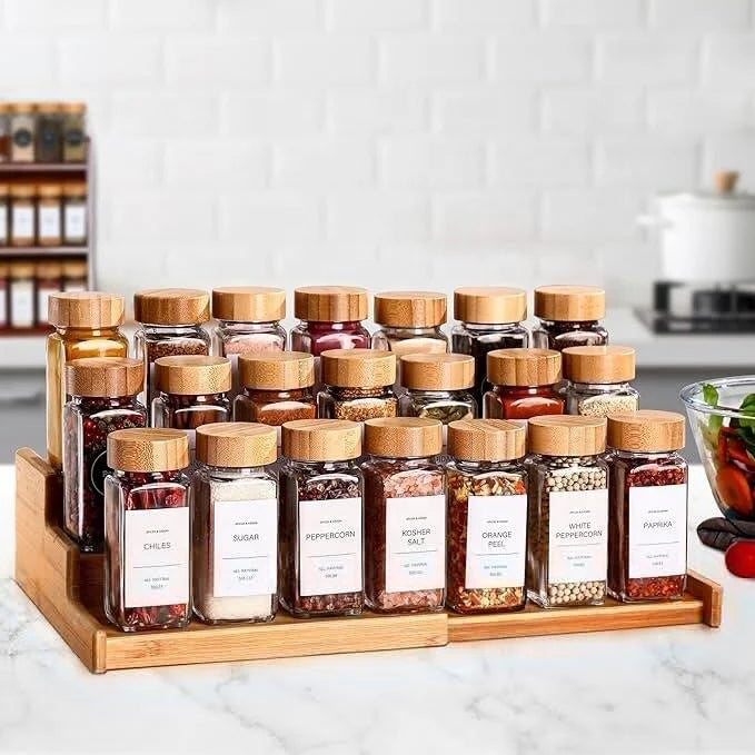 Wholesale Eco-Friendly Glass Bamboo Square Spice Jars Bamboo Lid 120ML Capacity Freshness Preservation for Kitchen Condiment - 图片 3