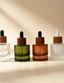 15ml 30ml 50ml Green and Frosted Essencial Serum Glass Skincare Packaging Bottle Brown Dropper Bottle
