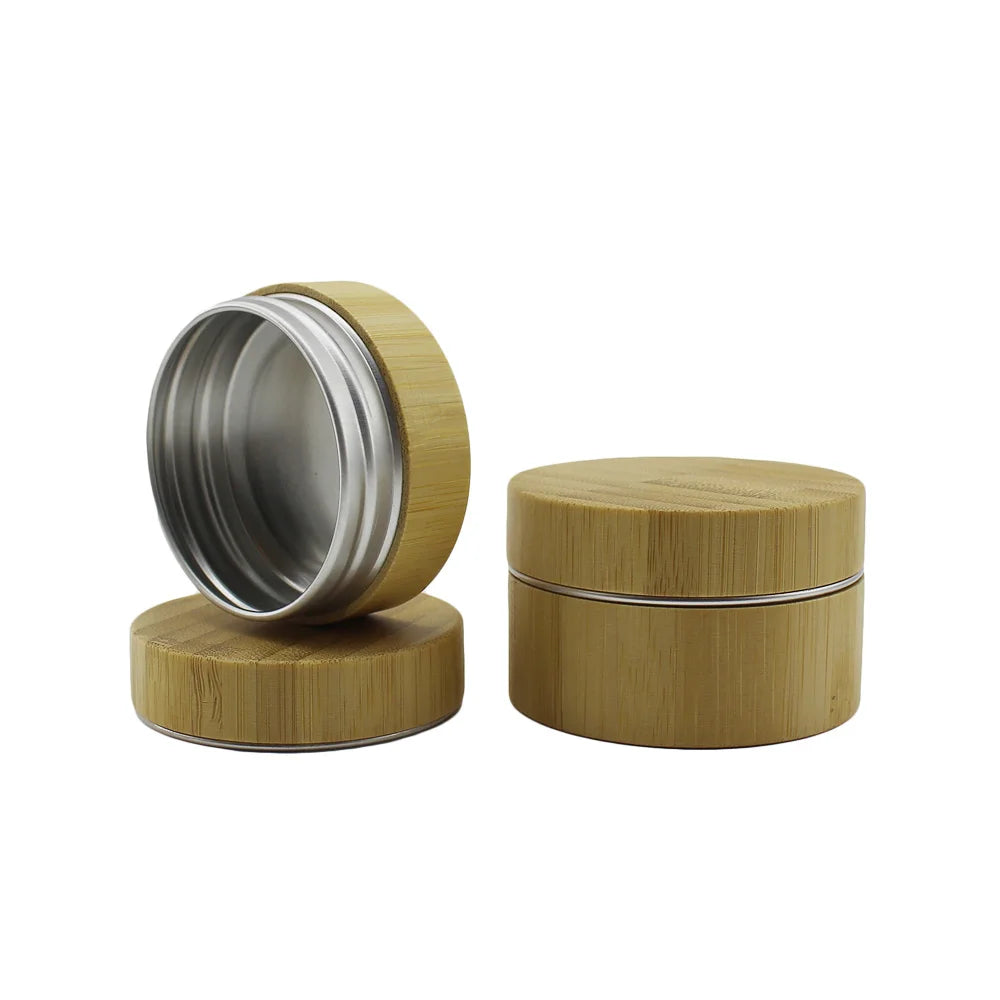Eco Friendly Cosmetic Jars Empty Refillable Aluminum Bamboo Cream Jar Custom Logo 100ml Aluminium Tin Jar With Bamboo Lid - 图片 2