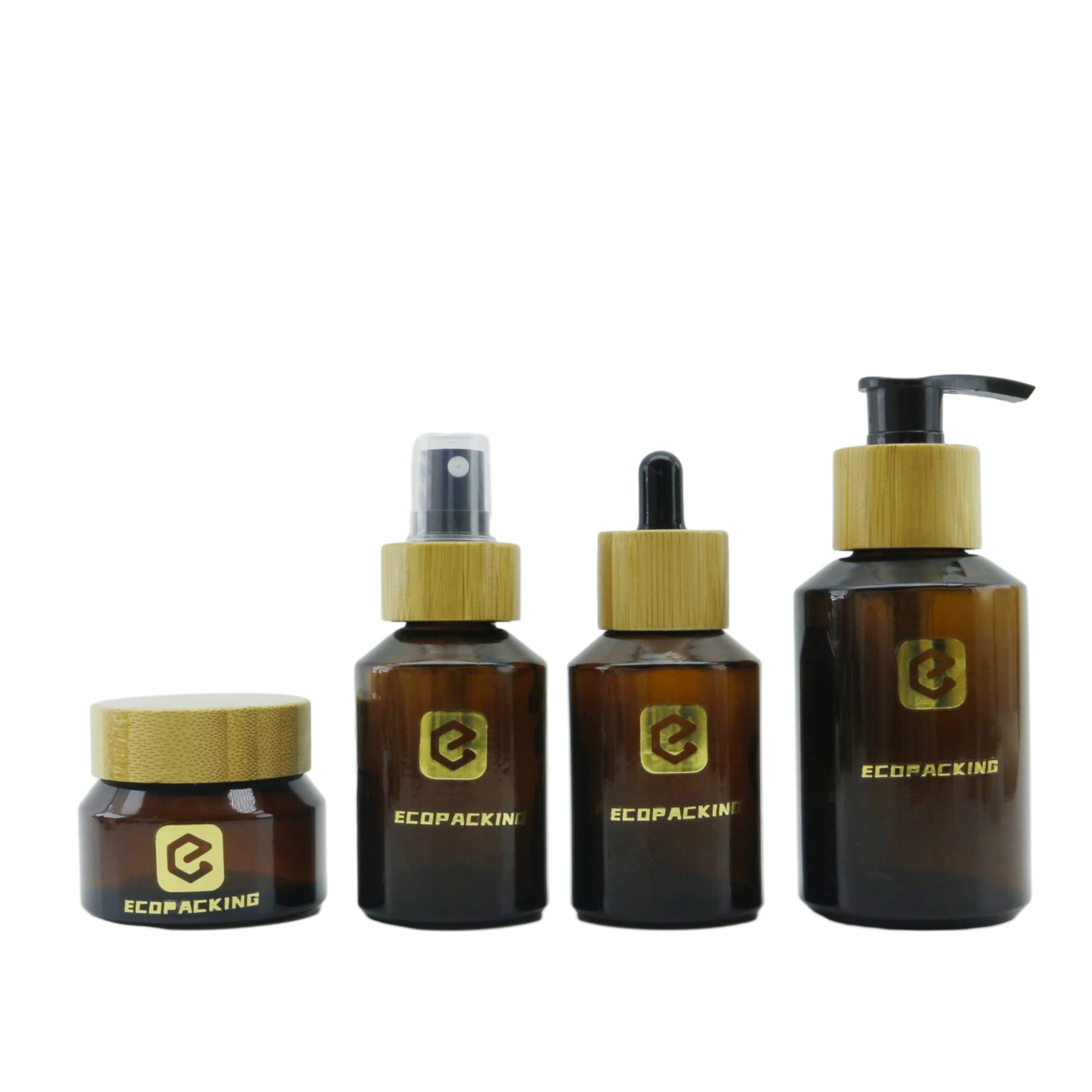 High End Frosted Amber Glass Bottle Cosmetic Jar Skincare Face Cream Lotion Pump Mist Spray Dropper Bottle