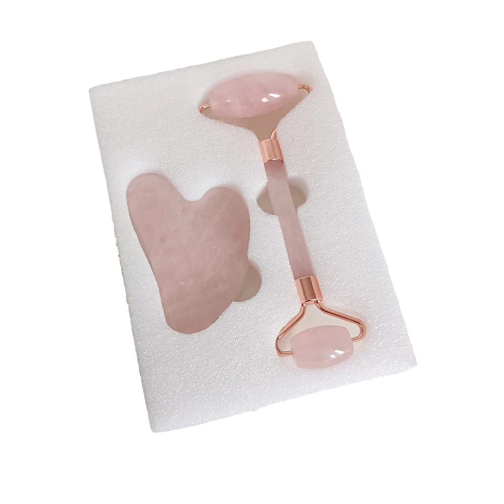 Original Natural Rose Quartz Jade Roller Body Custom Gua Sha Tool Set for Face Massage Roller M888 - 图片 4