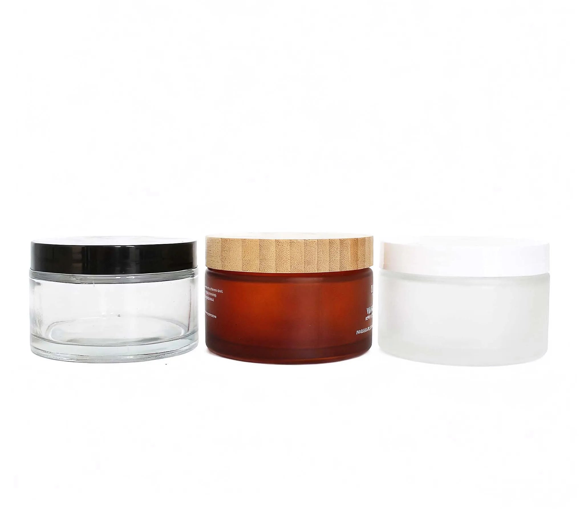 Natural Wide Mouth Cosmetic Body Cream 200ml Frosted Glass Cosmetic Jar with Bamboo Lid - 图片 5