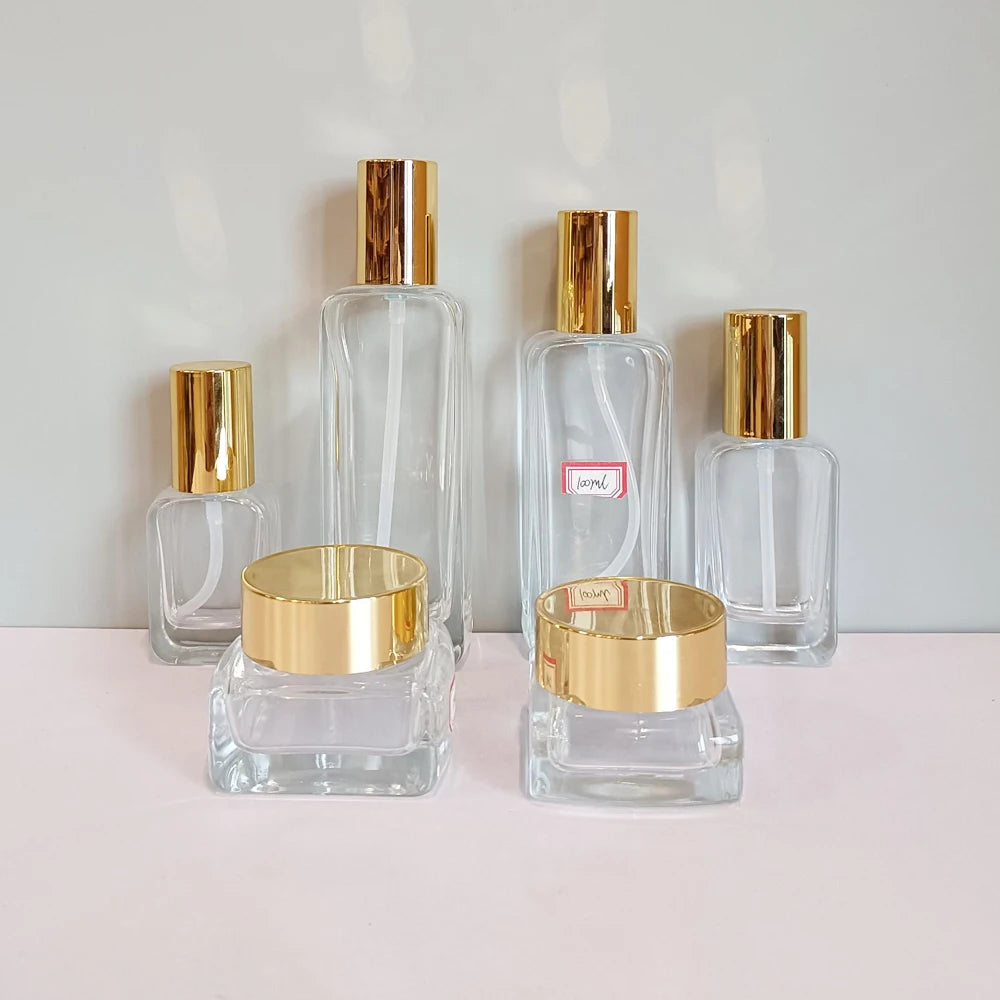Empty Glass Bottle and Jar Set Premium Glass Jar 30g 50g Cosmetic Jar 120ml 100ml 50ml 30ml Glass Serum Bottle with Pump - 图片 6