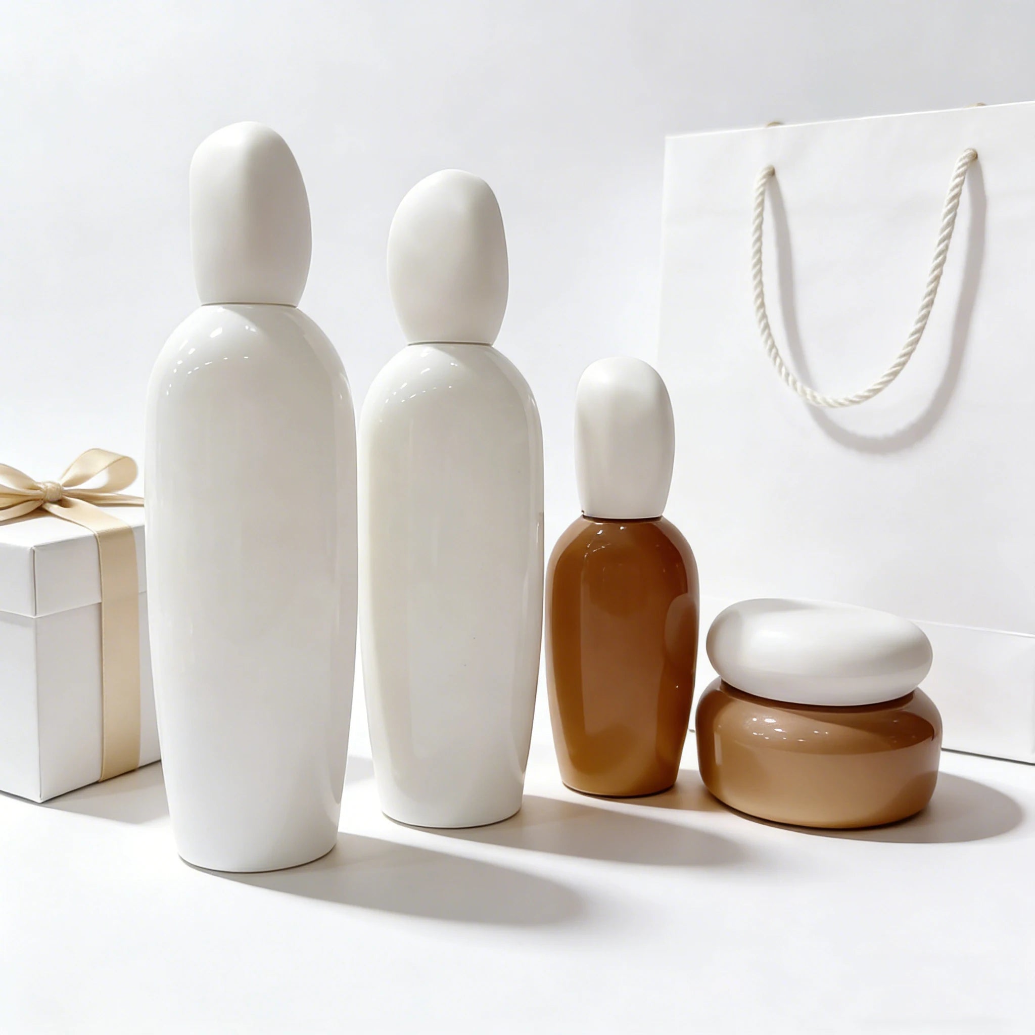 Custom Luxury New Style White Glass Body Lotion Bottle with White Stone Cap Glass Cream Jar for Cosmetic Packaging - 图片 6