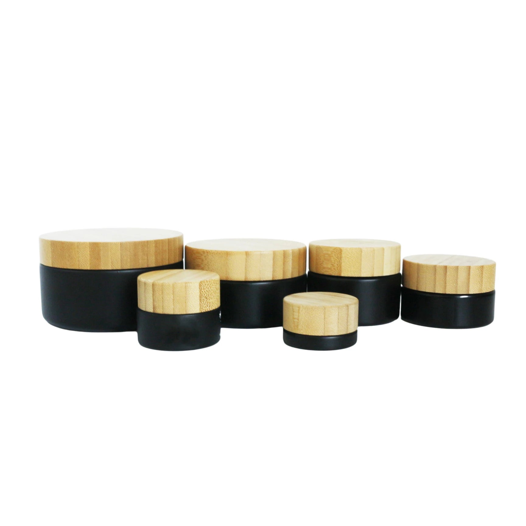 5g 15g 30g 50g 100g 200g Luxury Eco Friendly Matte Black Glass Cosmetic Cream Jar Container with Wooden Bamboo Lid for Skin Care - 图片 3