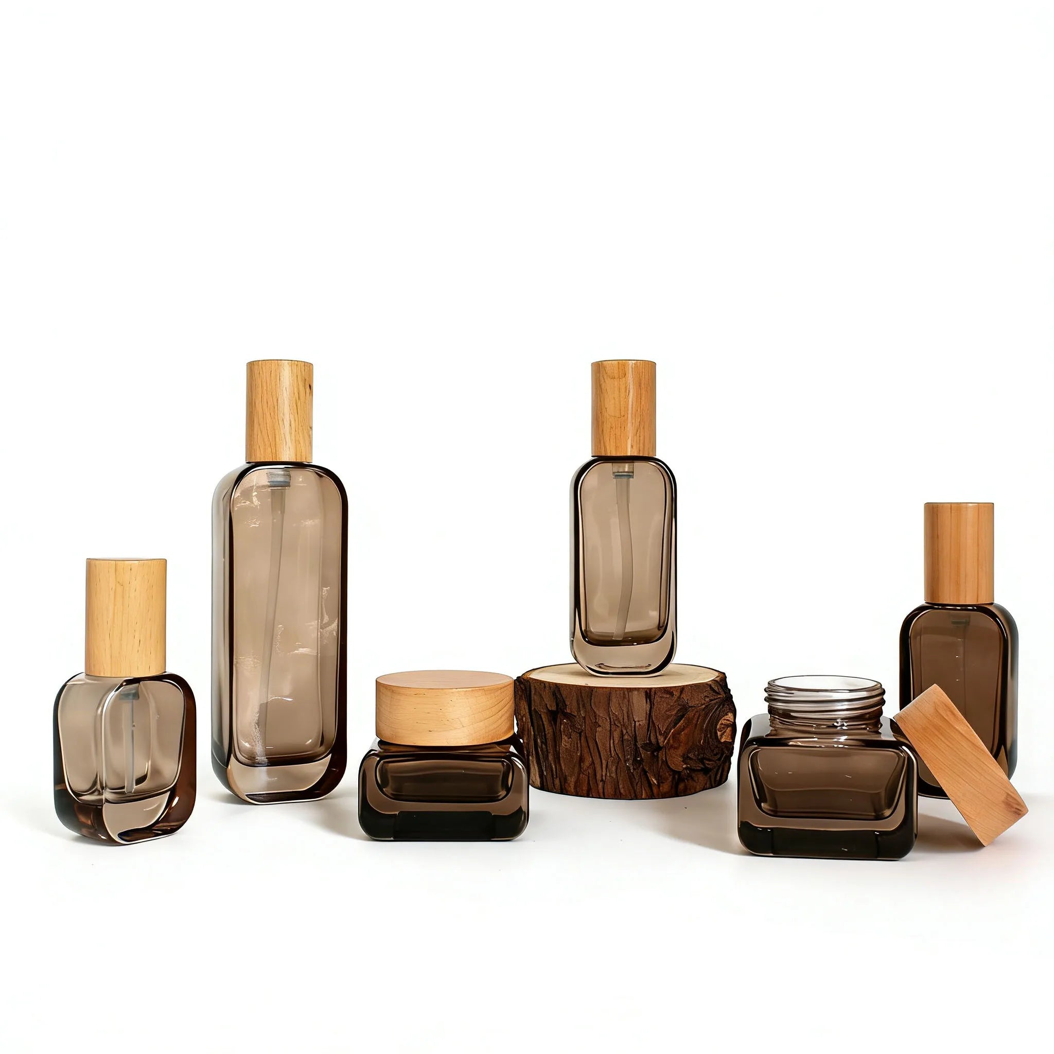 Luxury Glass Cosmetic Bottles and Jars Set 20ml 30ml 50ml 100ml 120ml Bamboo Lid Lotion Glass Pump Bottle Face Cream Jar C888 - 图片 2