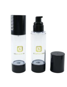 Round Cosmetic Black Lotion Pump Bottle Plastic Airless Pump Bottle for Liquid Lotion