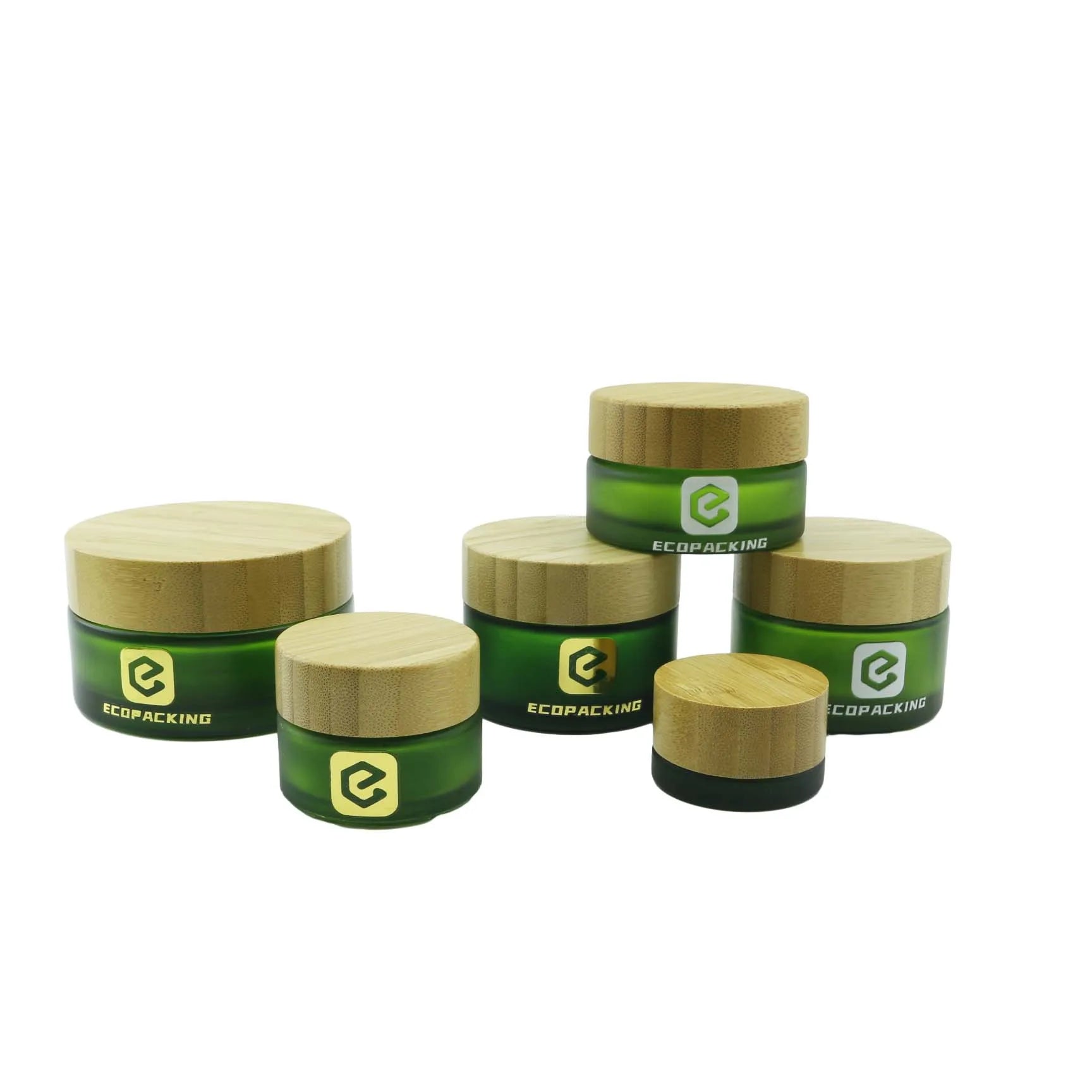 Frosted Green Glass Jar with Bamboo Wooden Lid Natural Packaging Cosmetic Cream Bamboo Jars - 图片 3