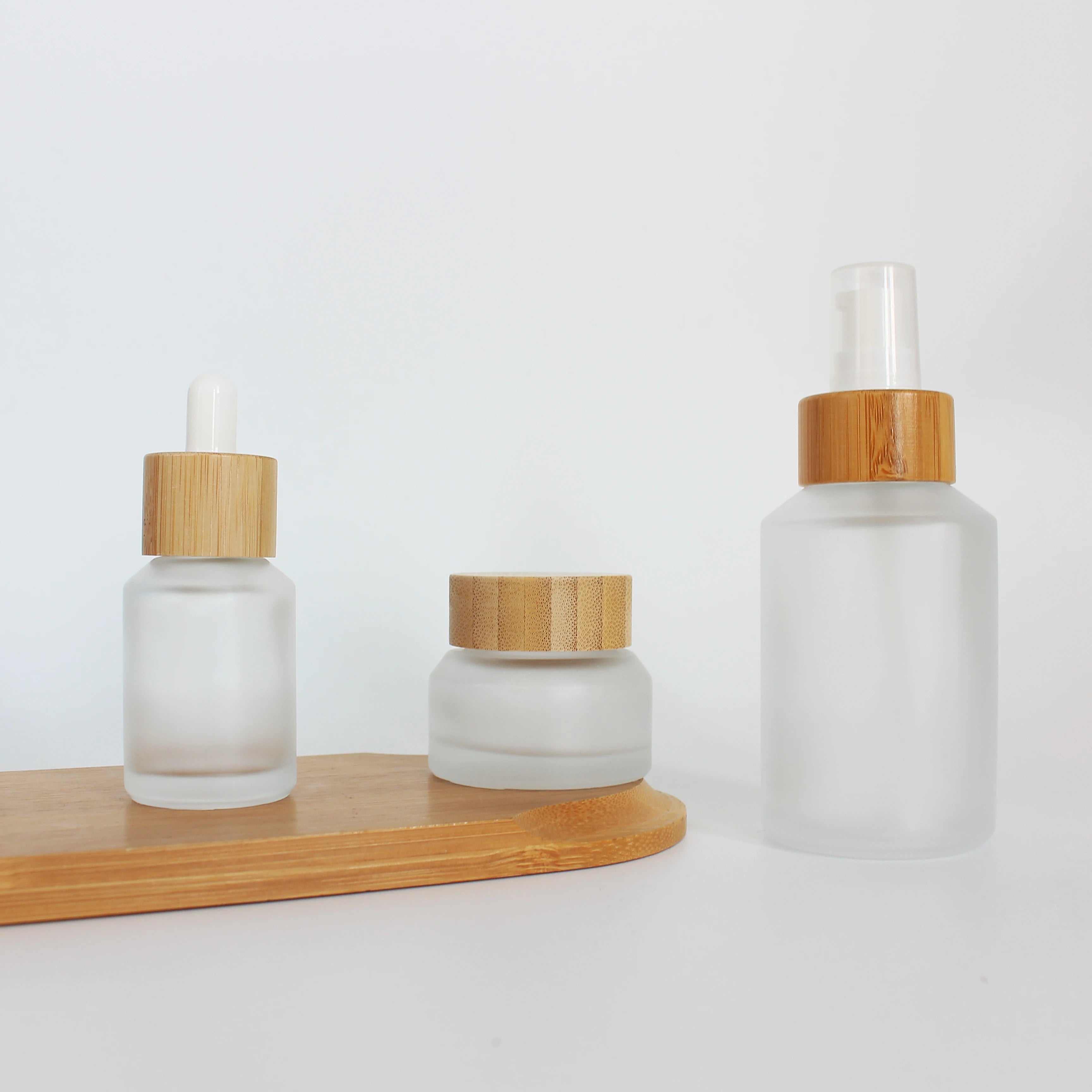 Luxury Empty Slanted Shoulder Cosmetic Frosted Green Glass Lotion Pump Bottle 15ml 30ml 60ml 100ml 125ml 200ml - 图片 5