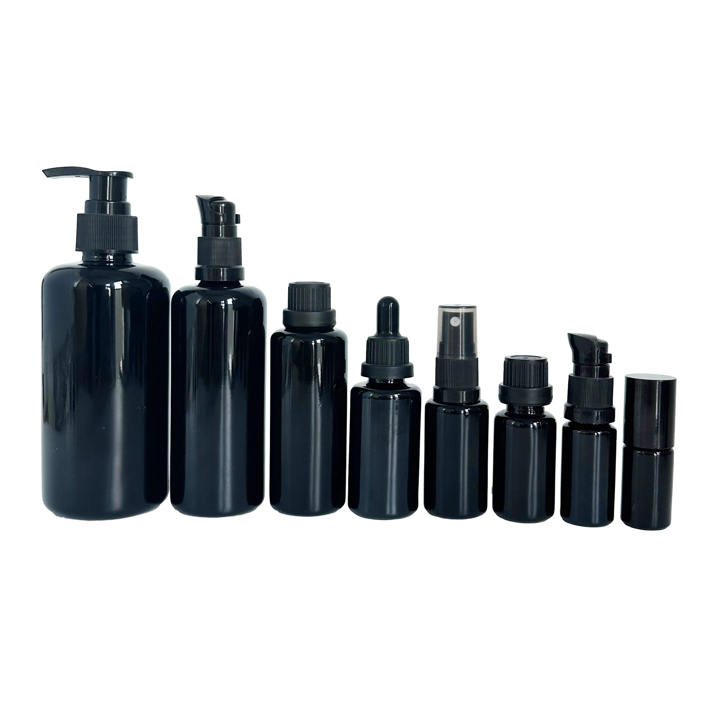 5ml 10ml 15ml 20ml 30ml 50ml 100ml 200ml Cosmetic Glass Oil Bottle Dark Violet Uv Black for Hair Oil Hand Cream