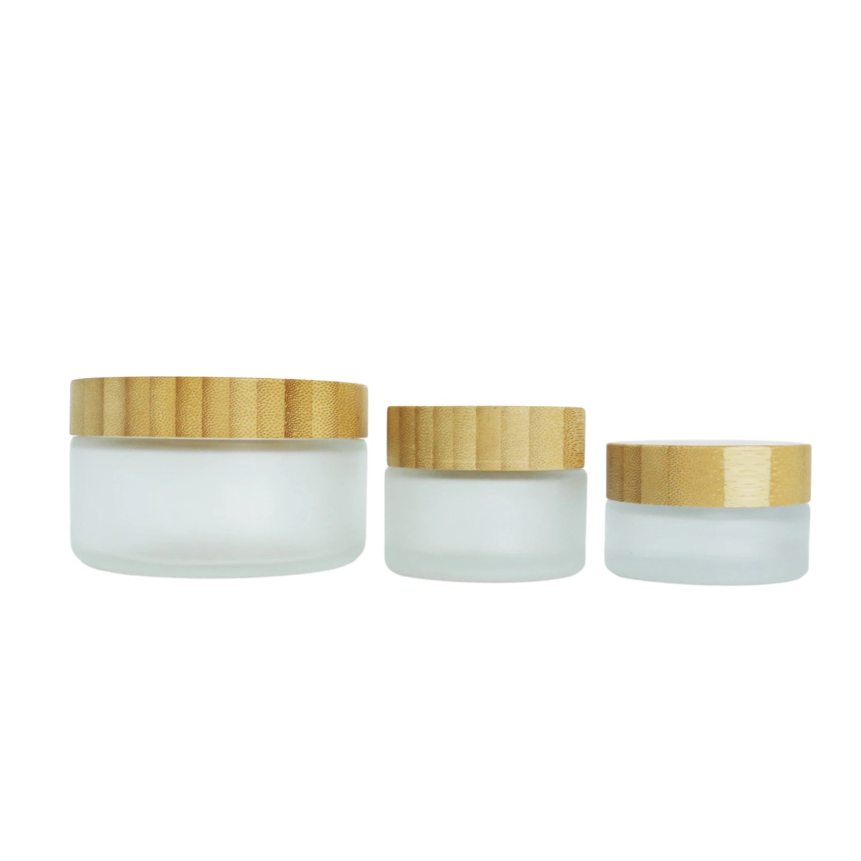 Cosmetic Frosted Glass Jars 5g-100g Bamboo Wooden Lid for Skin Care Eye Cream Body Butter Face Masks Personalized Engraved Logo - 图片 2