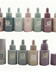 New Design Frosted Purple Matte Flat Glass Bottles 1OZ 30ml Lotion Pump Serum Dropper Screen Printing Face Cream