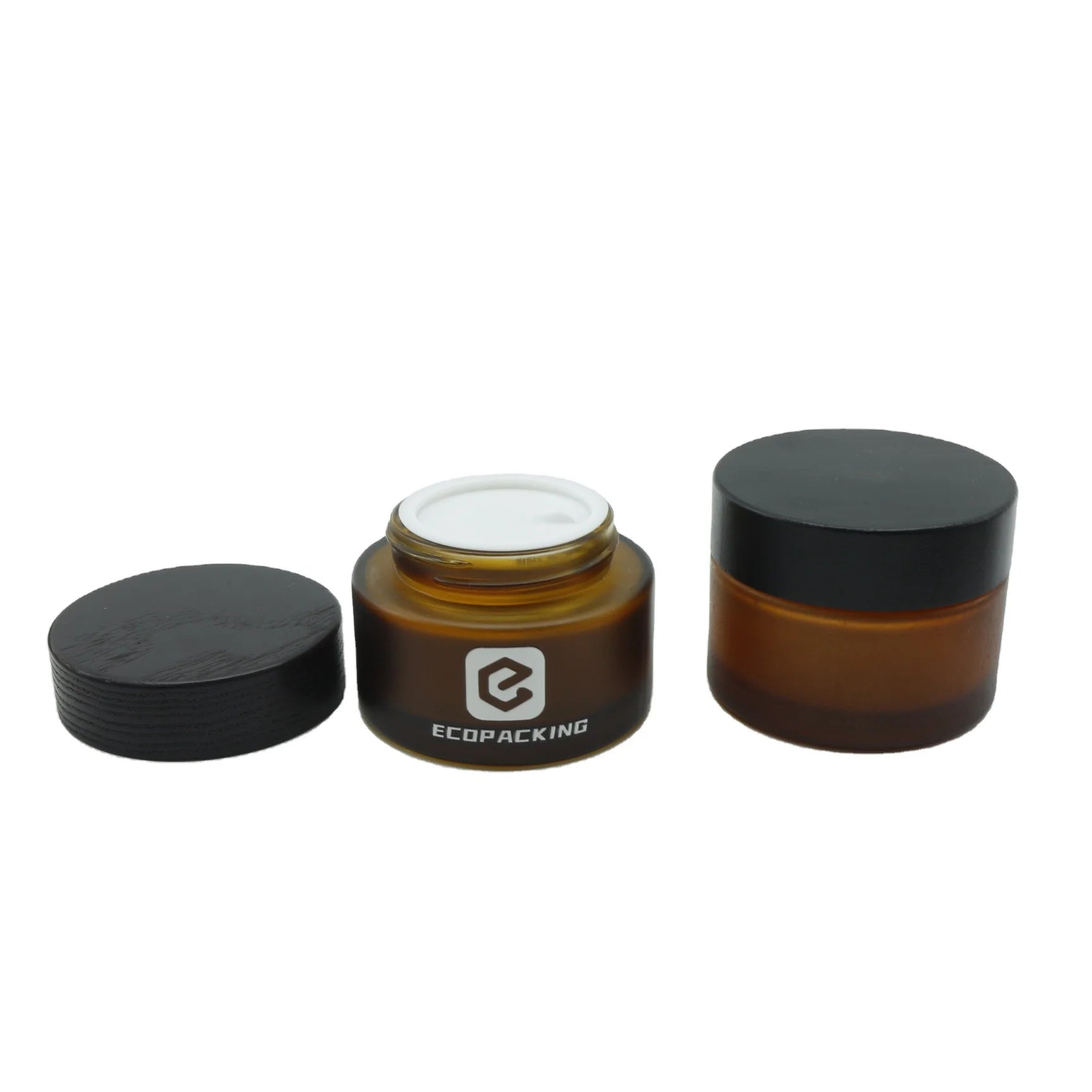30g 50g 100g Wide Mouth Amber Black Frosted Cosmetic Glass Jar With Bamboo Darker Wooden Lid for Skin Care Eye Cream A888 - 图片 2