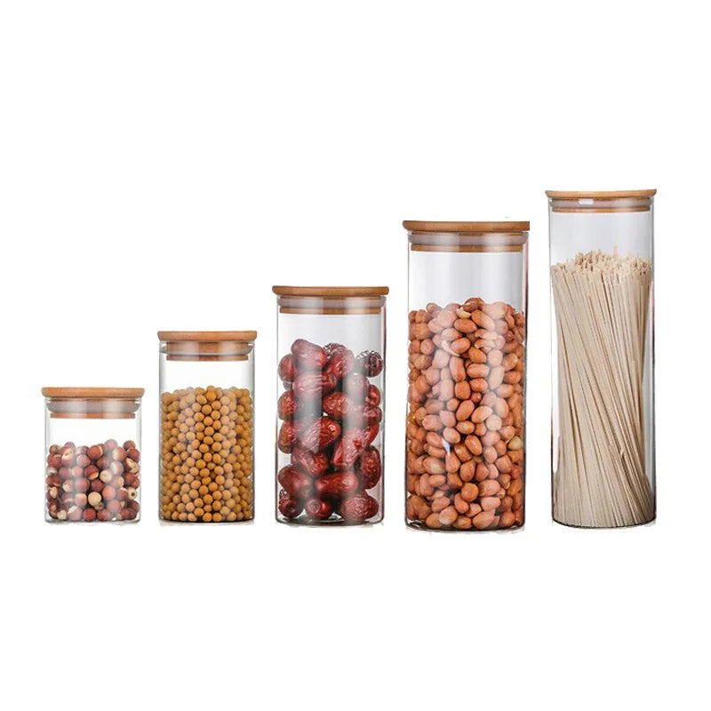 High Quality Low Price Borosilicate Glass Storage Jar Heat Resistant Bamboo Lid Glass Jar