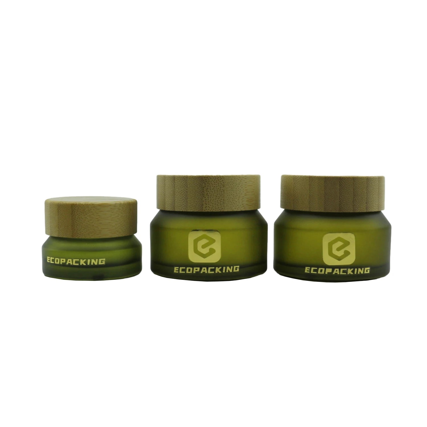 Luxury Slant Shoulder Frosted Olive Green Glass Spray Lotion Pump Bottle Cosmetic Jar Set with Bamboo Lid - 图片 6