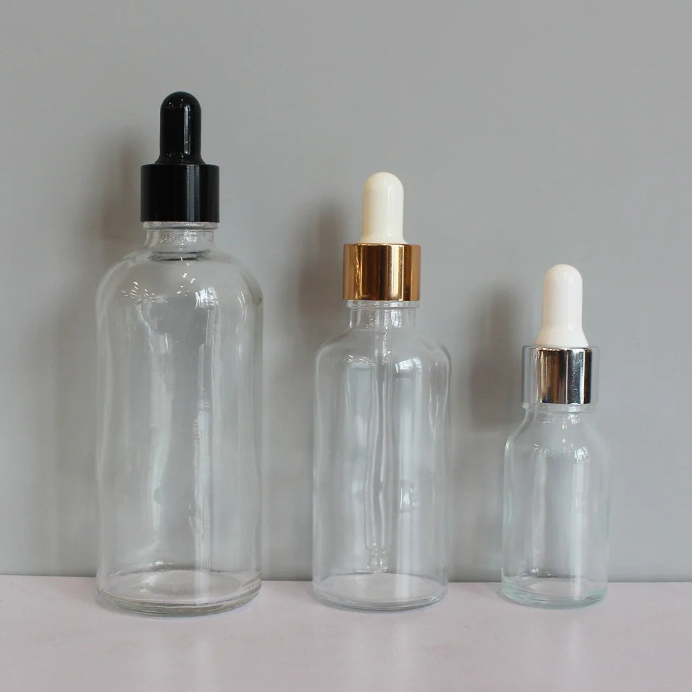 Wholesale Empty Clear Glass Dropper Bottle 100ml Essential Oil Bottle 50ml Glass Perfume Bottle with Golden Silver Dropper Cap - 图片 3