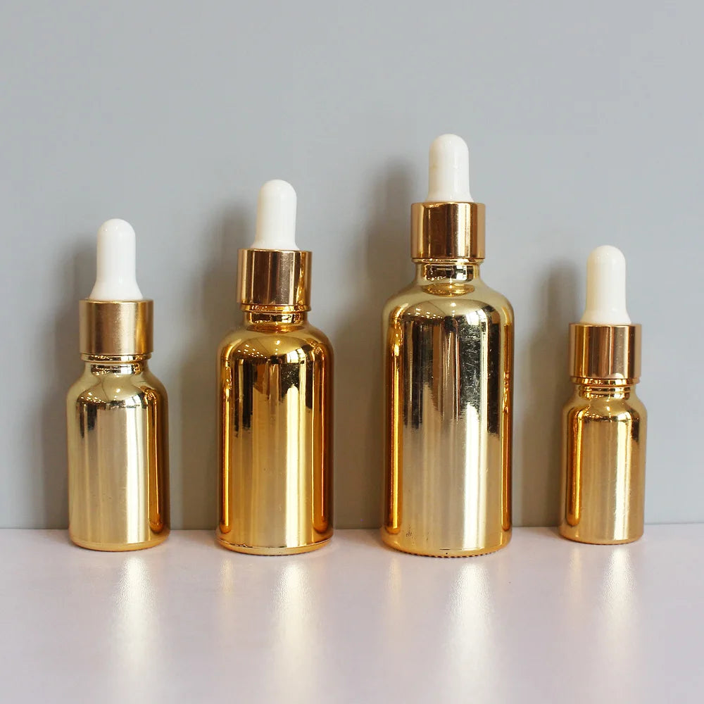 Custom Essential Oil Bottle 5ml 10ml 20ml 30ml 50ml 100ml Gold Plating Serum Glass Dropper Bottle With gold Cap Lid - 图片 5
