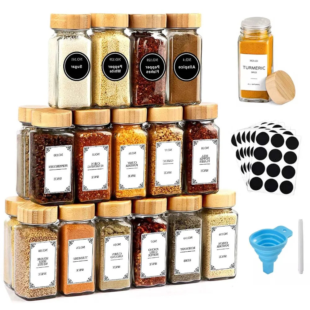 120ml 4oz square Seasoning Bottle Set Spice Container Kitchen Storage Jar with Bamboo Wood Lid - 图片 6