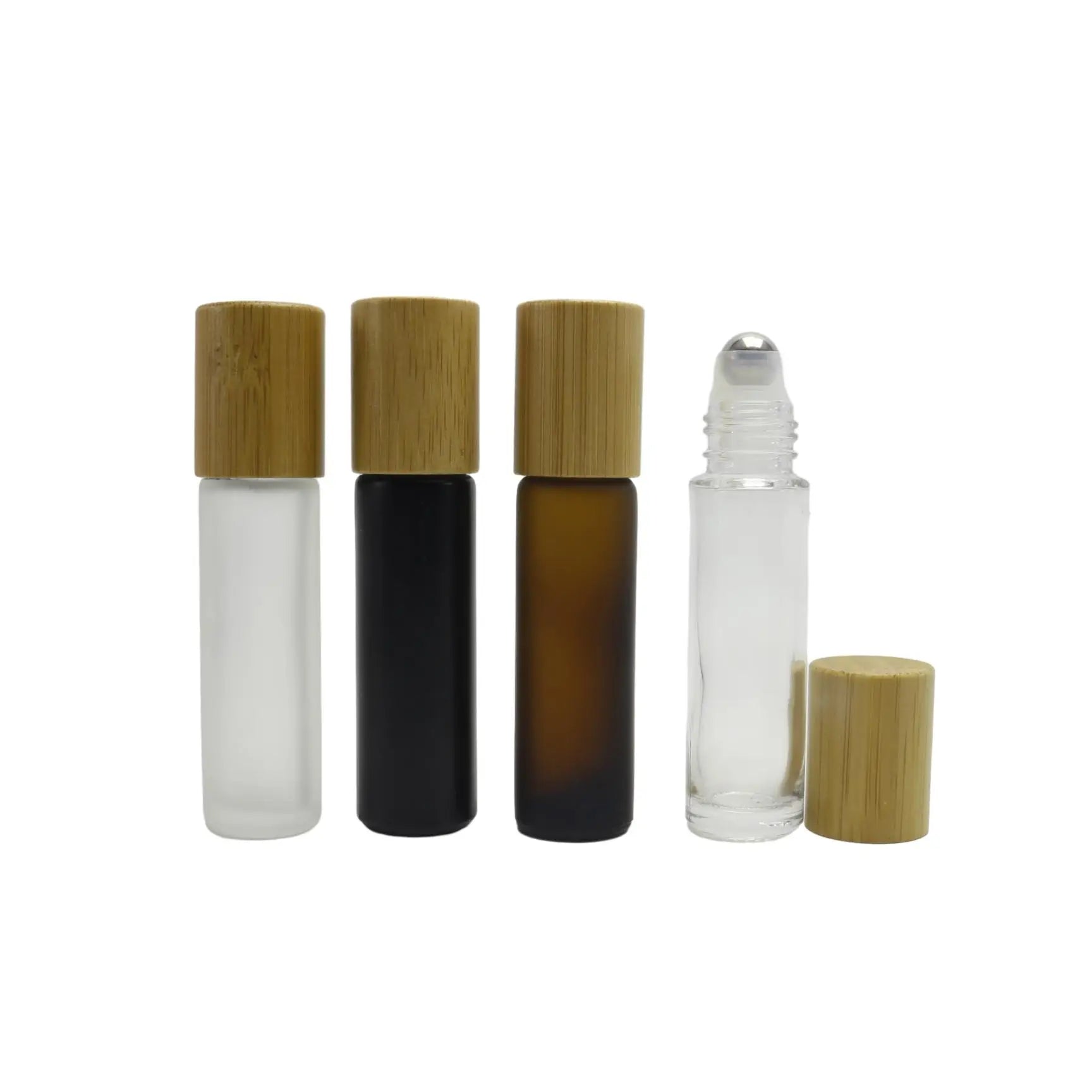 10 ml 5ml Matte Black Bottles Perfume Essential Oil clear 10ml Bamboo Roller Roll on Glass Bottle with Metal Ball Lid for Oils - 图片 6