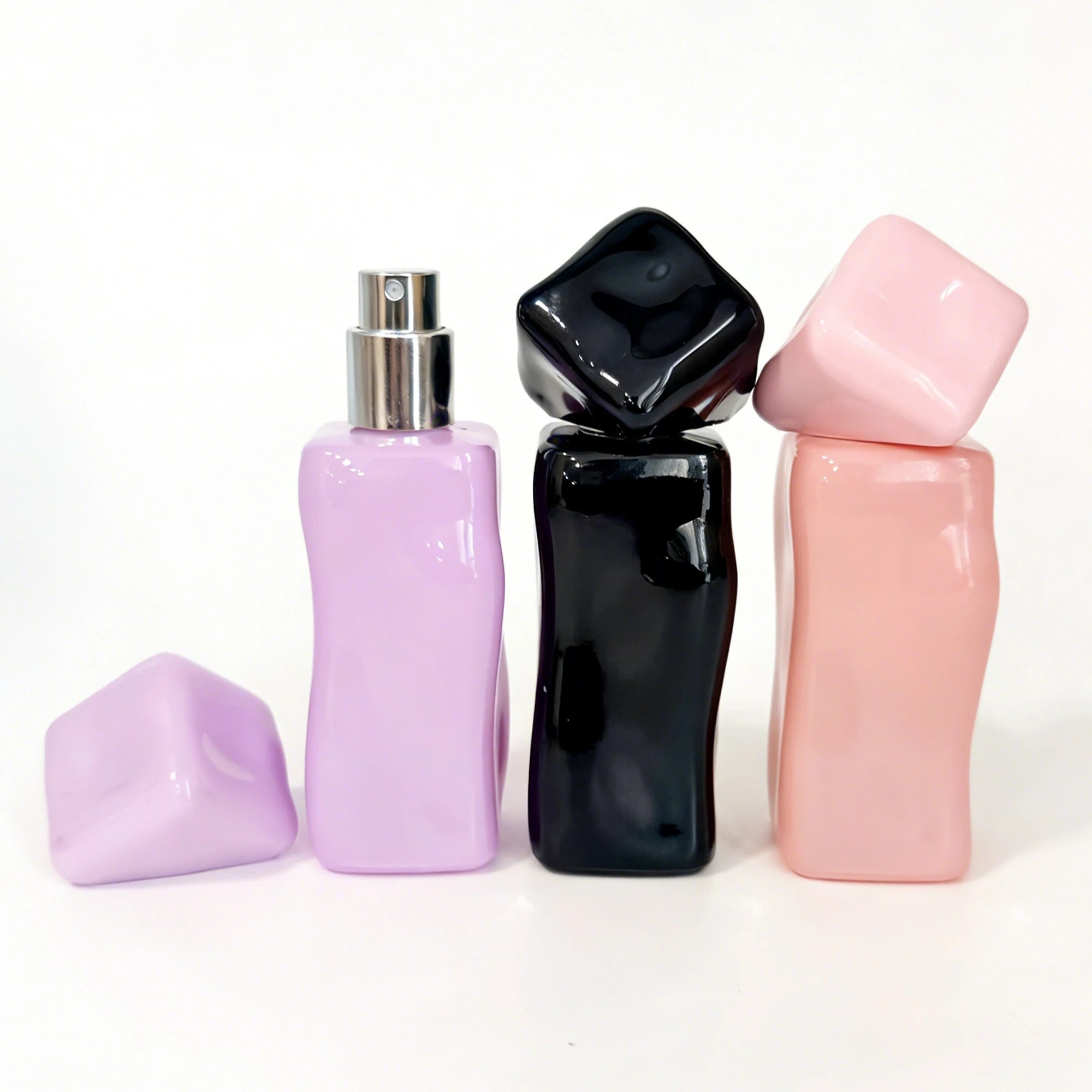 Top Grade 1oz 30ml Frost Matte Finish Pink/Purple/Black Irregular Perfume Bottle Stone Lid Portable Refillable Fragrance Bottle - 图片 4