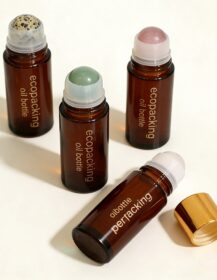 50ml Amber Glass Roll on Roller Ball Deodorant Bottle with Crystal Gemstone