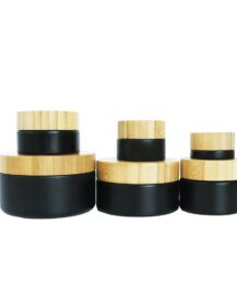 5ml 15ml 30ml 50ml 100ml 200ml Matte Black Frosted Luxury Packaging Cosmetic Moisturizer Cream Glass Jar with Bamboo Lid B8888