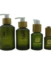 Glass Skin Care Jars Frosted Olive Green Oblique 15ml 30ml 50ml 100ml Cosmetic Glass Bottle Jar Set with Dropper Spray Pump