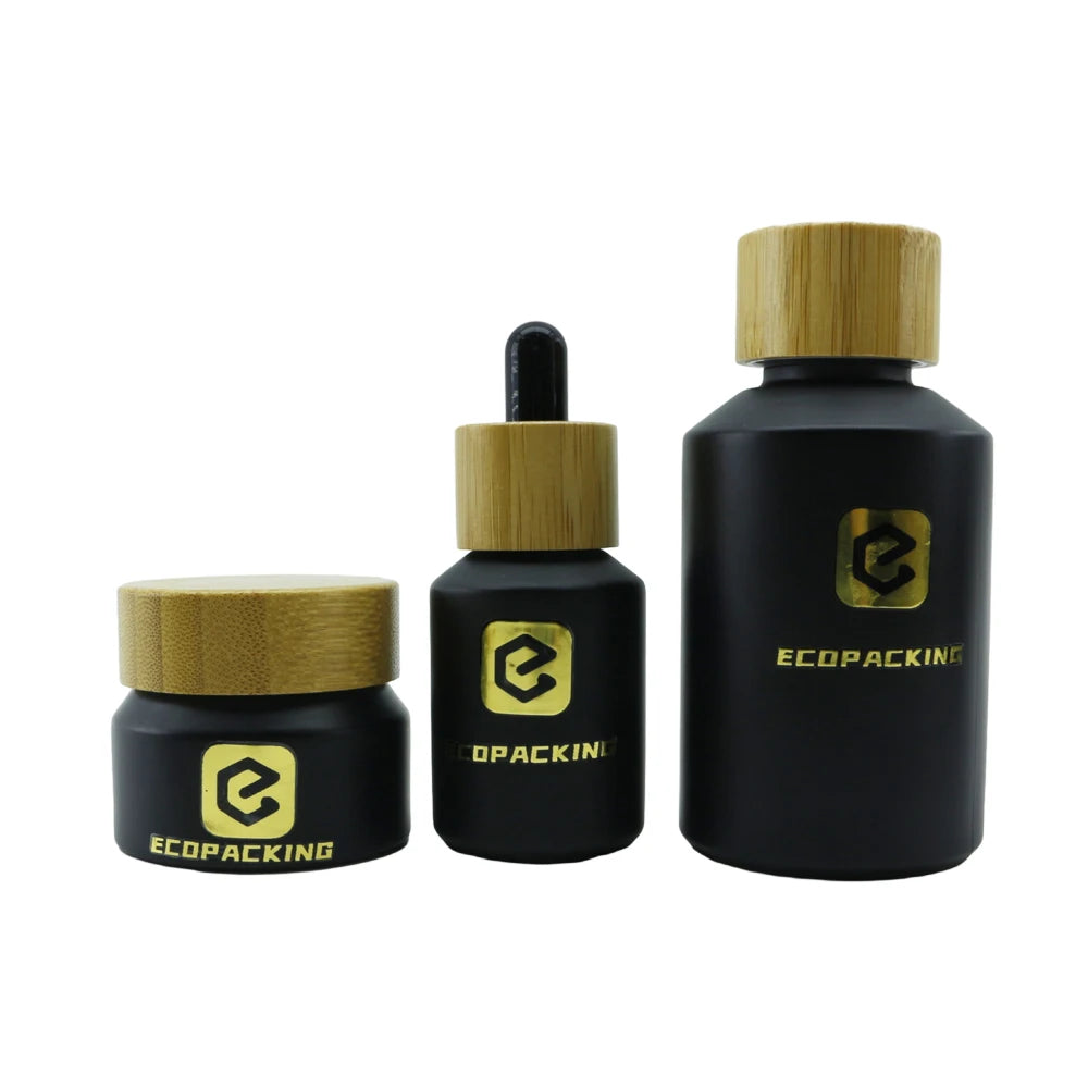 Wholesale Customized Black Frosted Essential Oil Glass Bottle Packaging Serum Lotion Bottle 30ml Skin Cream Glass Cosmetic Jars - 图片 5
