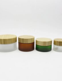 30 g Frosted Glass Jar with Wooden Lid Cosmetic Container 1 oz Empty Glass Jars 30 ml Glass Jar with Bamboo Lid for Face Cream